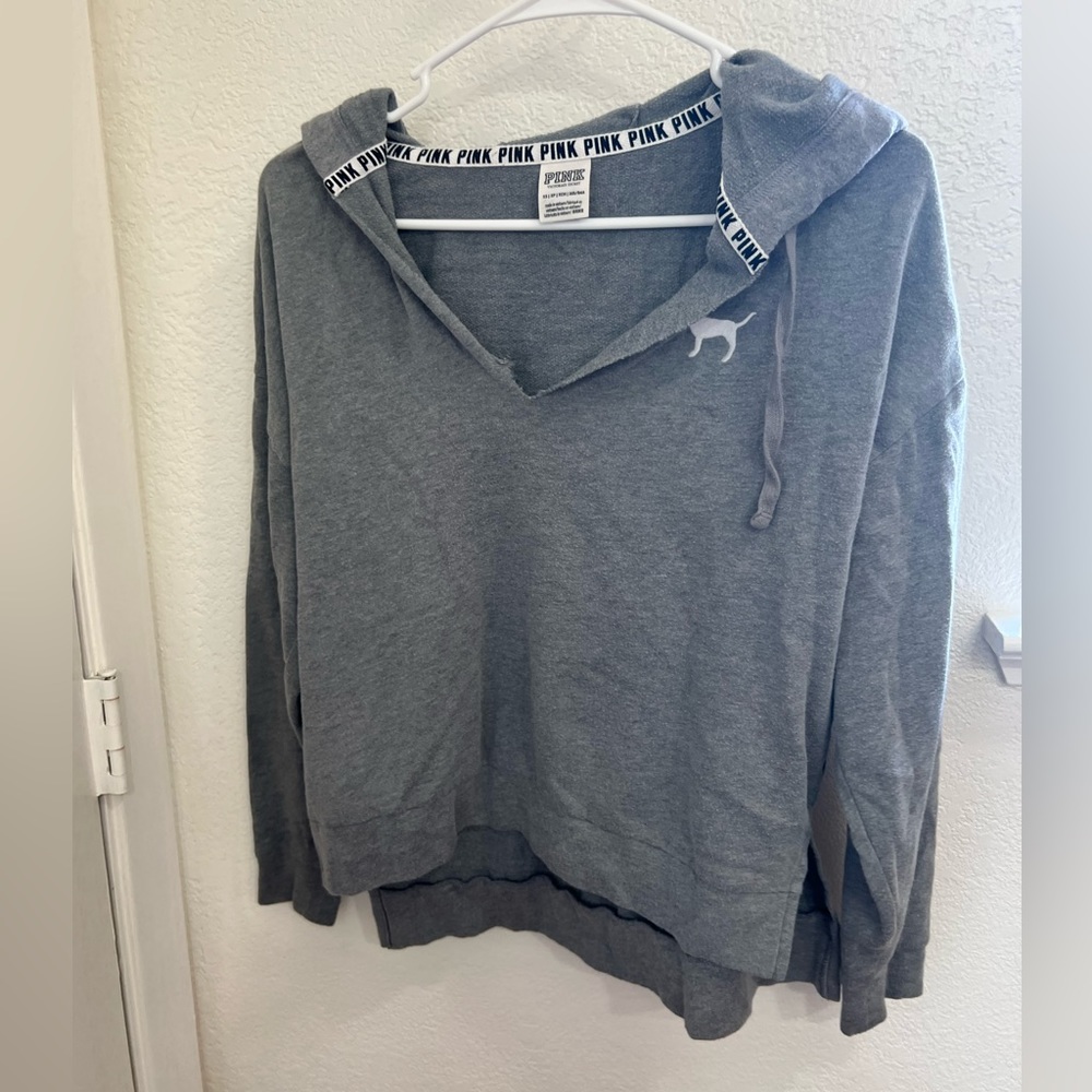 PINK Cropped Vneck Hoodie